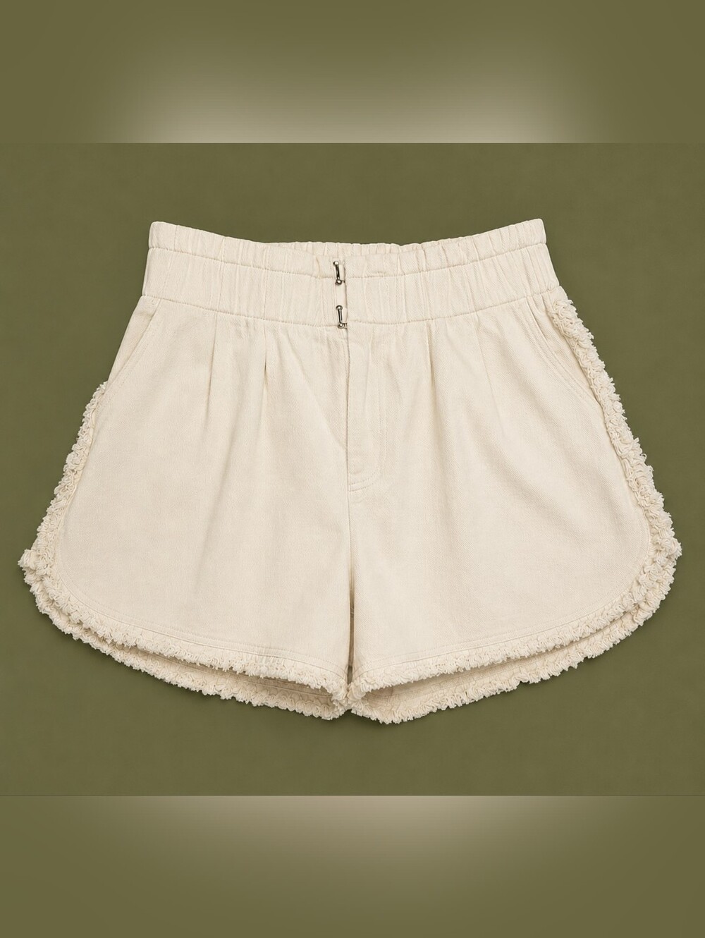 Molly Green Women's Cream Frayed Hem High Rise Shorts Size L Casual Pockets